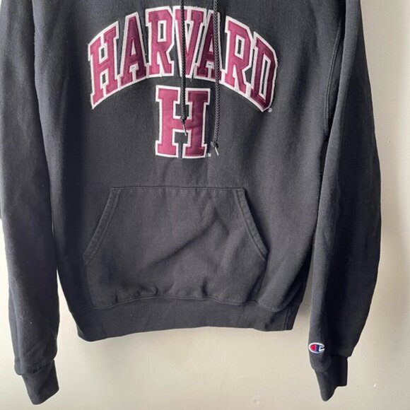 Harvard Hoodie Womens Small Black Champion Pullover Sweatshirt Preppy Sporty UNI - Picture 3 of 9